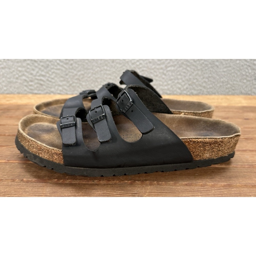 Birkenstock Sandals Mens 6 Womens 8 Black Florida Soft Footbed Slip On Casual